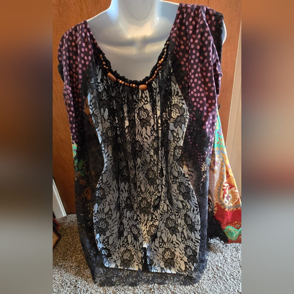Purple and Orange Asymmetrical Tunic Blouse - Picture 7 of 8